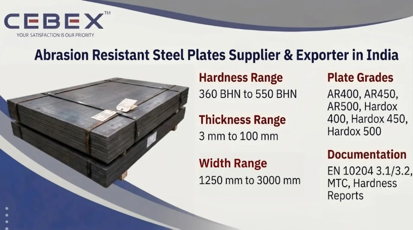 Abrasion Resistant Steel Plates Supplier & Exporter in India &ndash; AR400, AR450, AR500, Hardox | Cebex Steel India