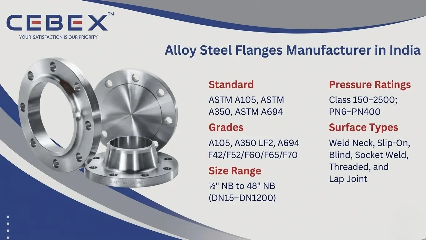 Alloy Steel Flanges Manufacturer in India – ASTM A182 F11 F22 F91 Flanges by CEBEX STEEL INDIA