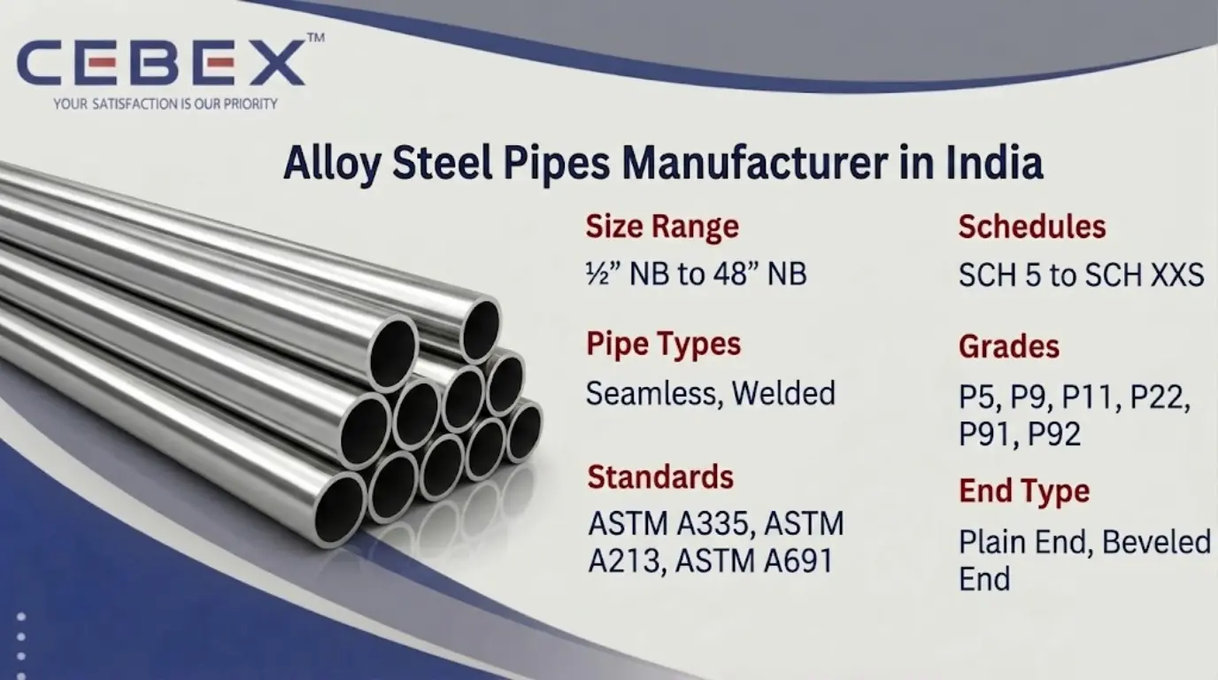 Alloy Steel Pipes Manufacturer in India &ndash; ASTM A335 Seamless Pipes | Cebex Steel India