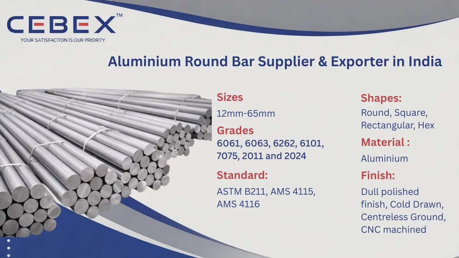Aluminium Round Bar Supplier & Exporter in India &ndash; ASTM B211 6061, 7075 Aluminium Bars | Cebex Steel India