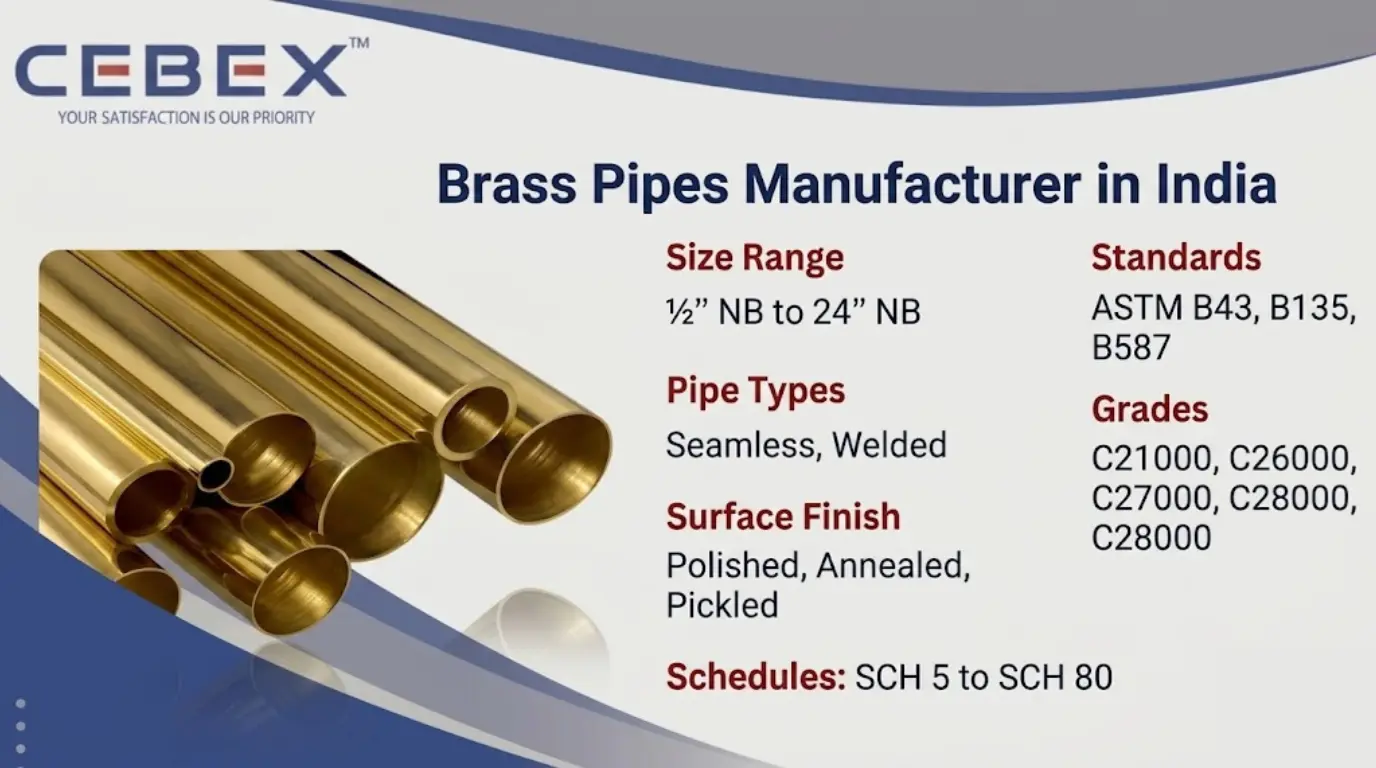 Brass Pipes Manufacturer in India &ndash; Seamless & Welded ASTM Pipes | Cebex Steel India