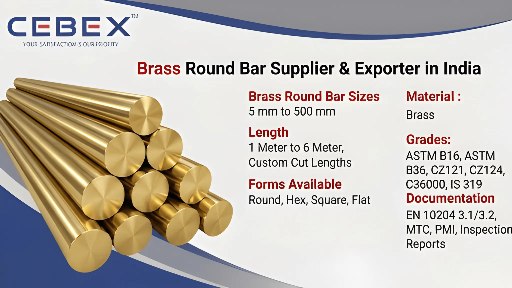 Brass Round Bar Supplier & Exporter in India &ndash; ASTM B16 C36000 CZ121 Brass Bars | Cebex Steel India