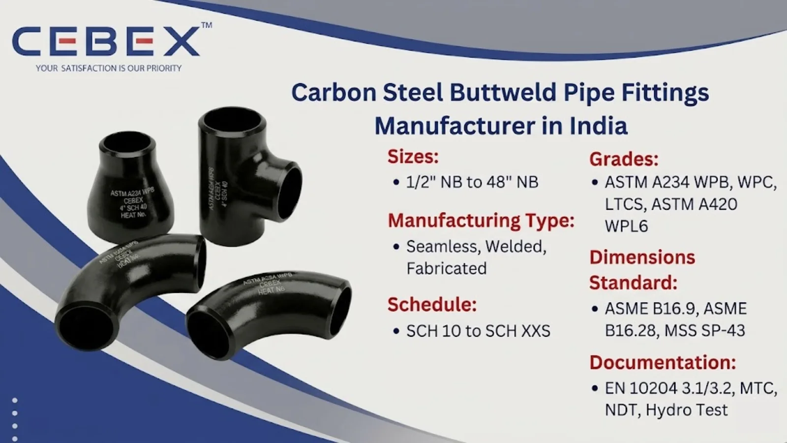 Carbon Steel Buttweld Pipe Fittings Manufacturer in India &ndash; ASTM A234 WPB WPC LTCS Supplier
