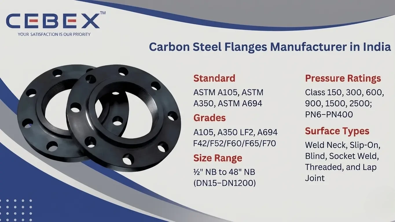 Carbon Steel Flanges Manufacturer in India – ASTM A105 A350 LF2 A694 Flanges by CEBEX STEEL INDIA