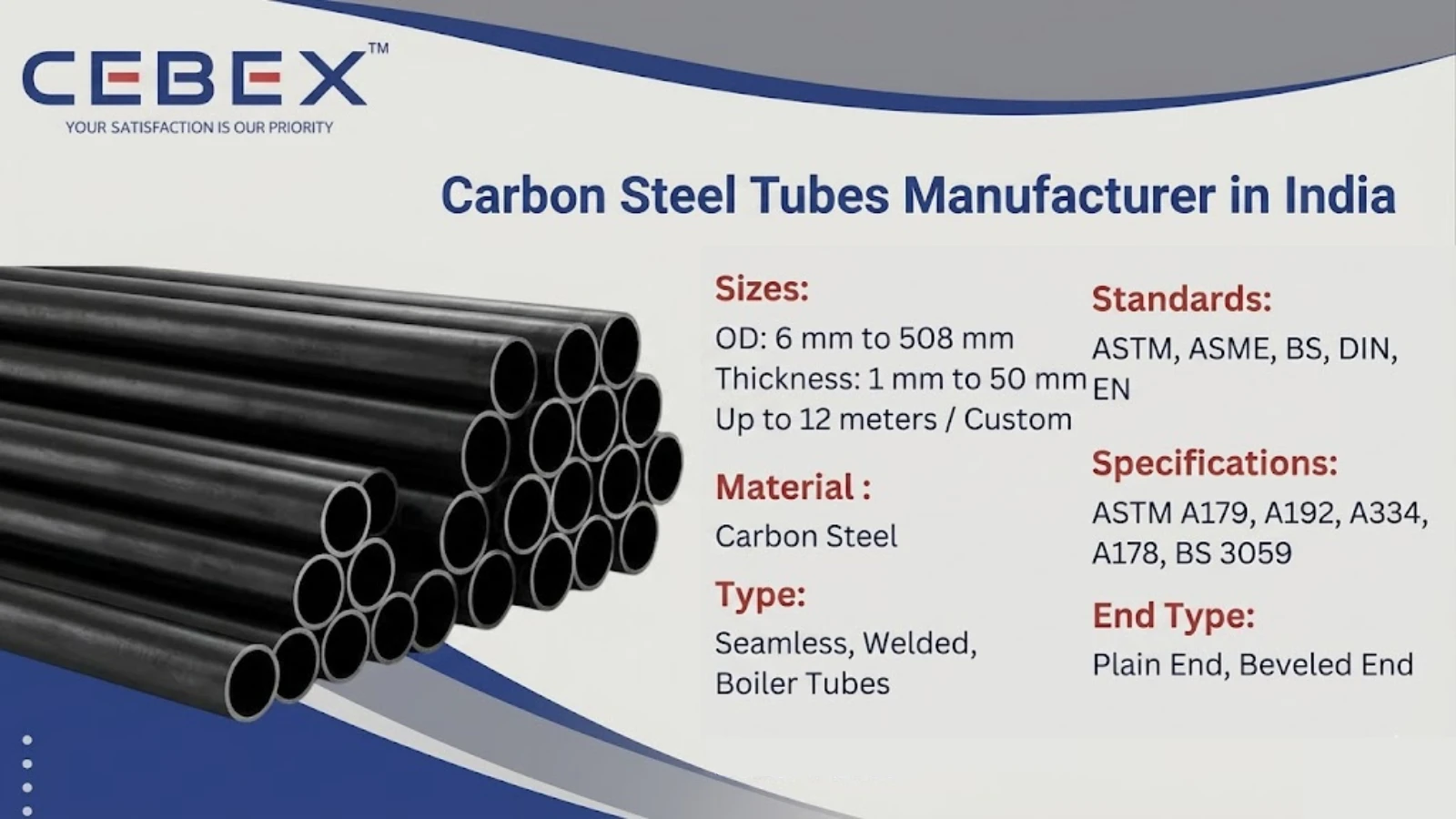 Carbon Steel Tube Manufacturer in India – ASTM A179 A192 A334 Boiler Tubes | Cebex Steel India