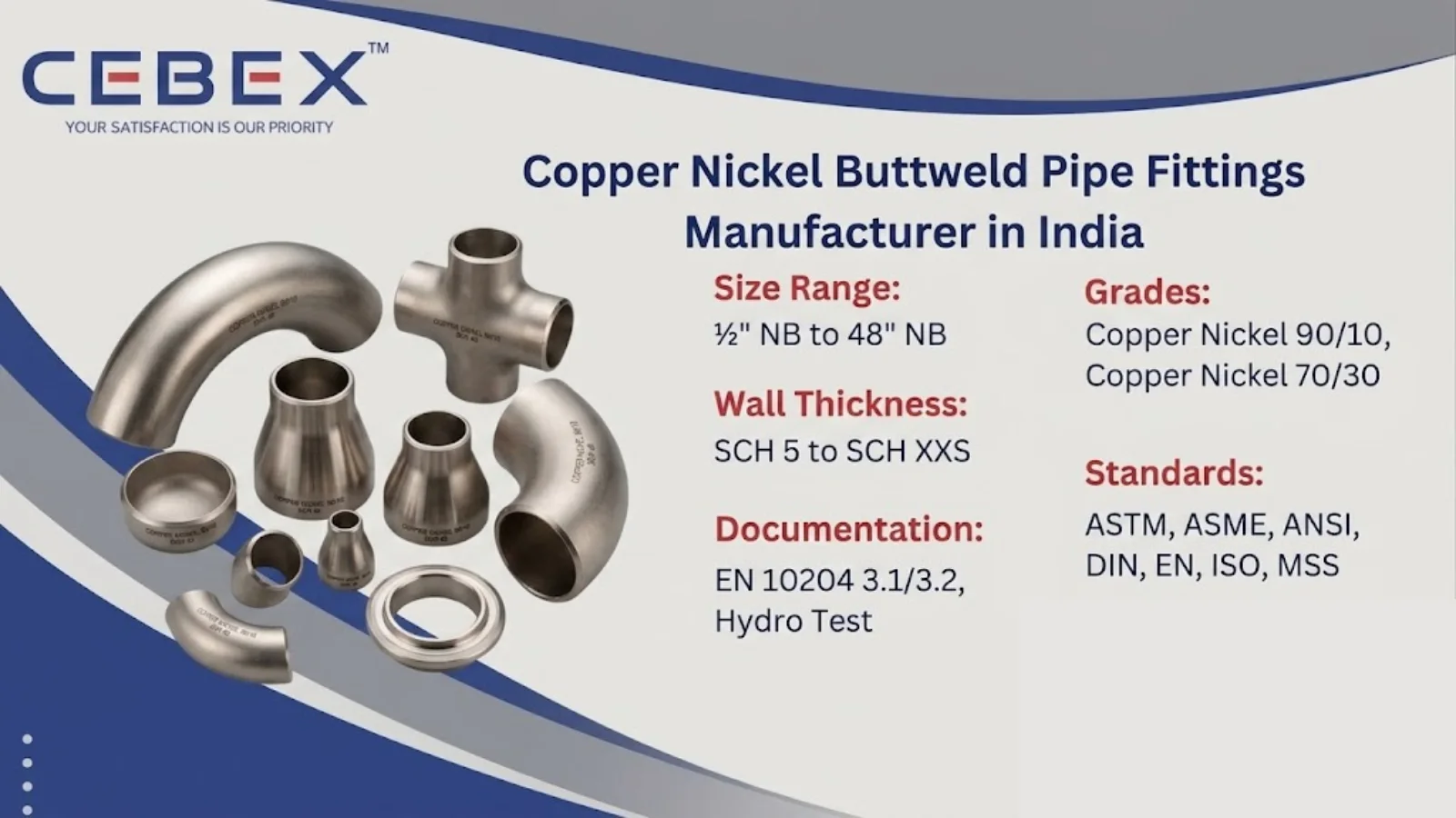 Copper Nickel Buttweld Pipe Fittings Manufacturer in India &ndash; ASTM B466 CuNi 90/10 70/30 Supplier