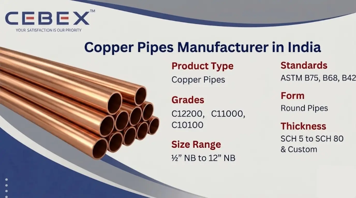 Copper Pipe Manufacturer in India &ndash; Seamless Copper Pipes ASTM B75 | Cebex Steel India