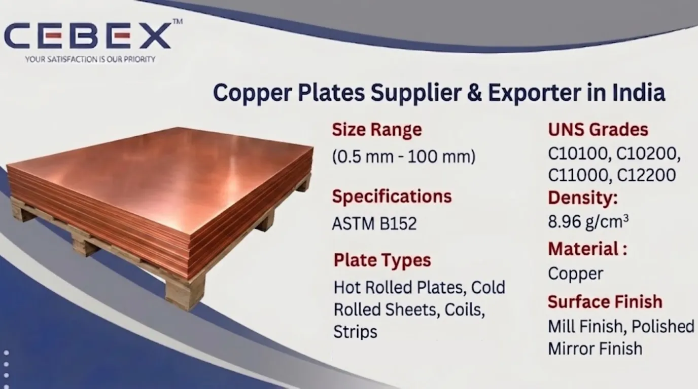 Copper Plate Supplier & Exporter in India &ndash; ASTM B152 Copper C11000, C12200, C10100 Plates | Cebex Steel India