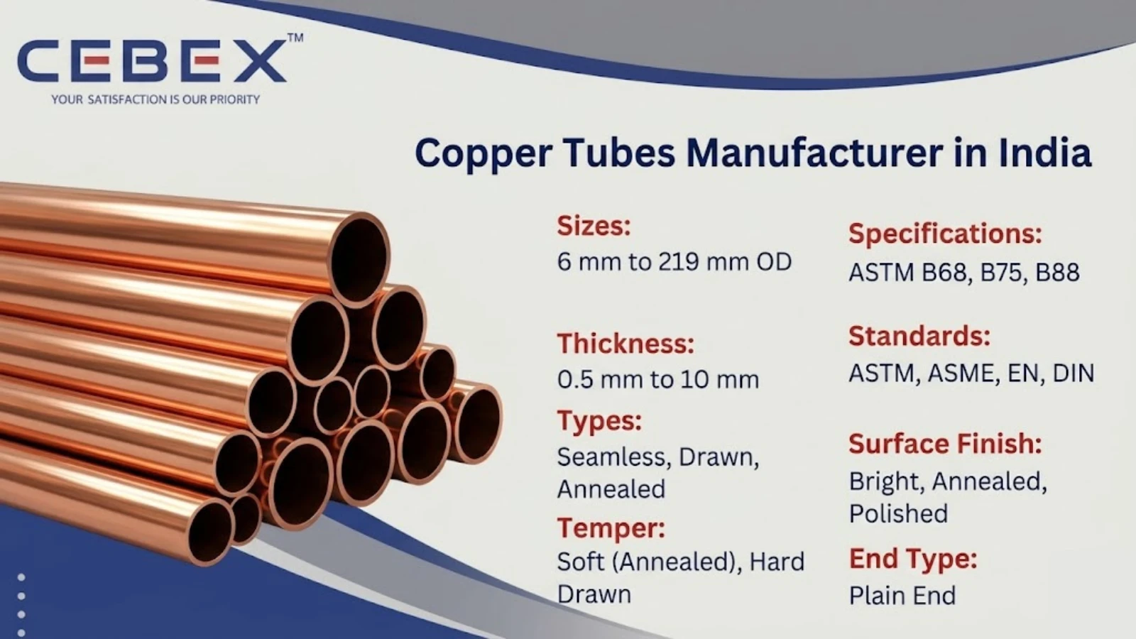Copper Tube Manufacturer in India – ASTM B68 B75 B88 Copper Tubes | Cebex Steel India