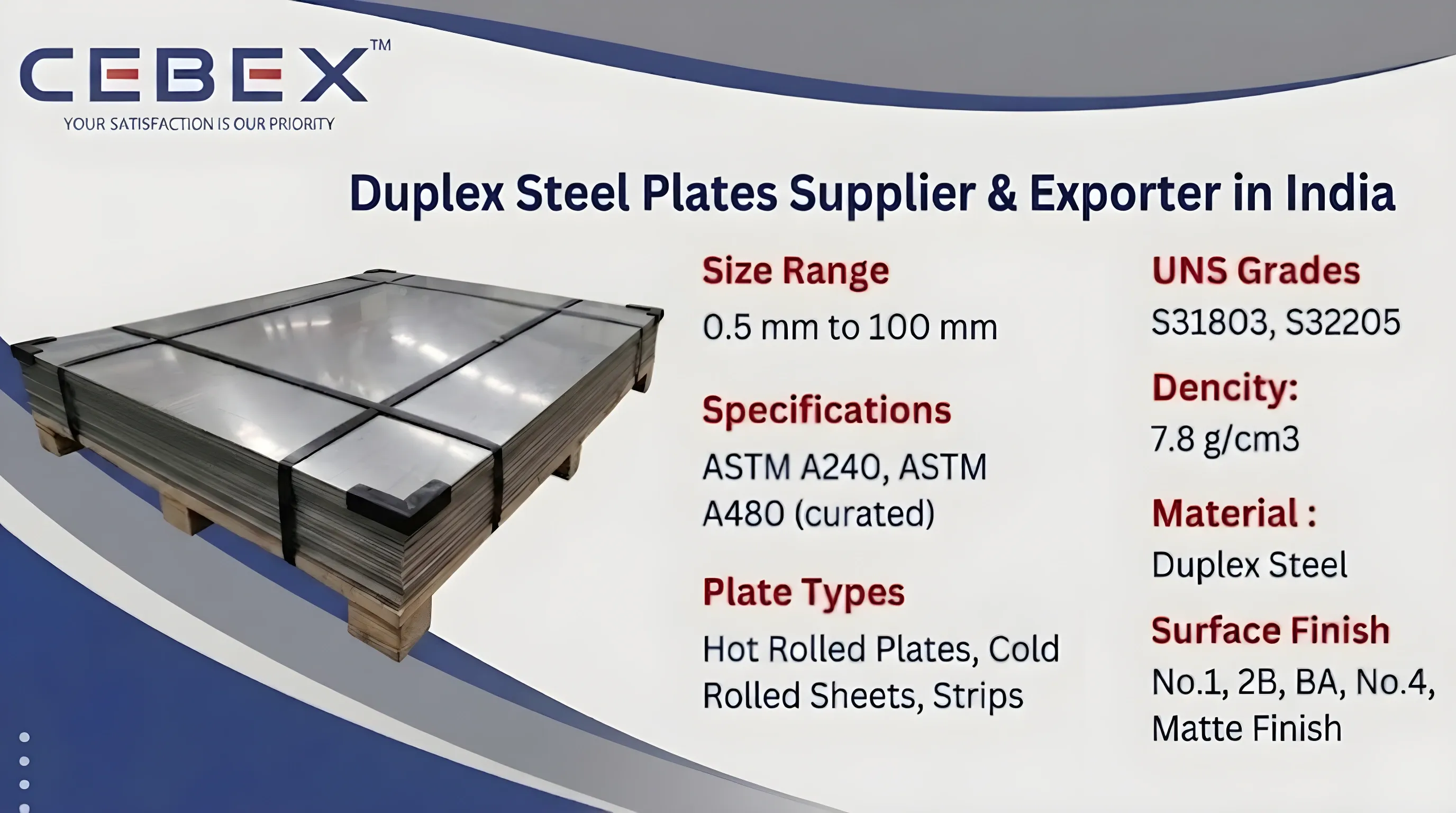 Duplex Steel Plates Supplier & Exporter in India &ndash; ASTM A240 Duplex 2205 UNS S31803 S32205 Plates | Cebex Steel India
