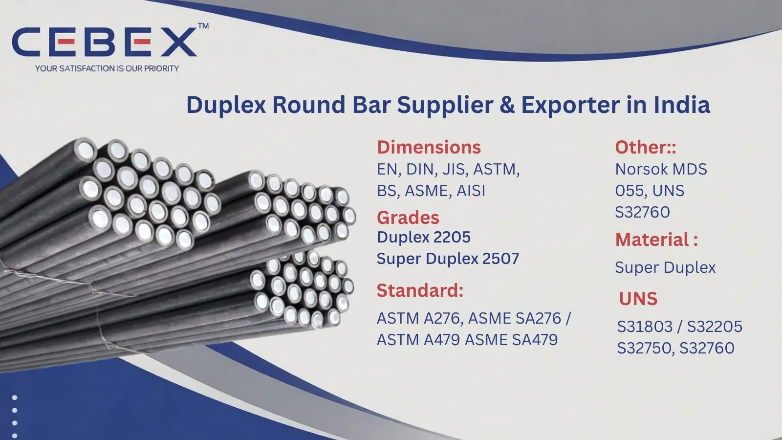 Duplex Steel 2205 Round Bar Supplier & Exporter in India &ndash; ASTM A276 Duplex 2205 & Super Duplex 2507 | Cebex Steel India
