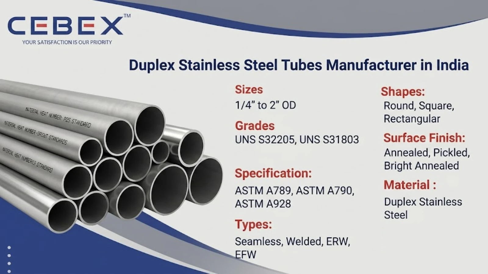 Duplex 2205 Tube Manufacturer in India &ndash; ASTM A789 UNS S32205 Tubes | Cebex Steel India