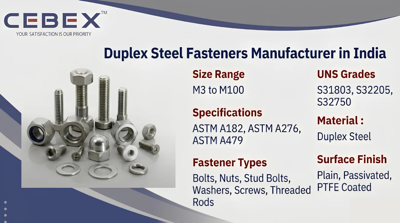 Duplex Steel Fasteners Manufacturer in India &ndash; ASTM A182 F51 F60 Duplex Bolts, Nuts & Stud Bolts | Cebex Steel India