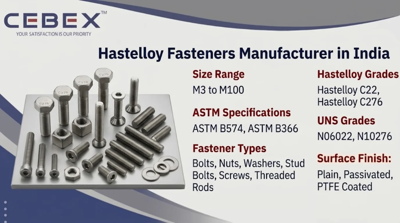 Hastelloy Fasteners Manufacturer in India &ndash; ASTM B574 Hastelloy C22 & C276 Bolts, Nuts & Stud Bolts | Cebex Steel India