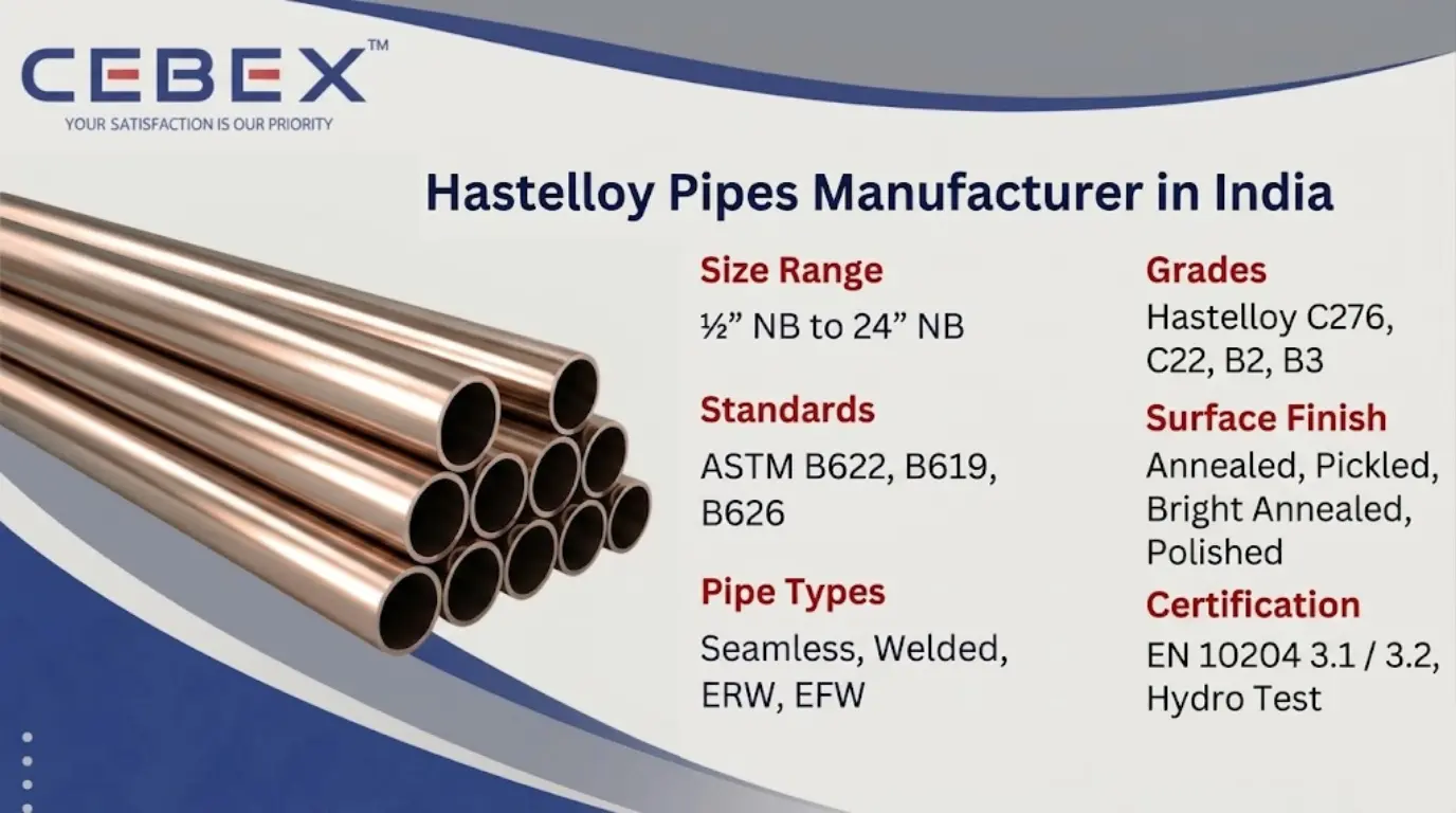 Hastelloy Pipes Manufacturer in India &ndash; High Corrosion Resistant Nickel Alloy Pipes by CEBEX STEEL INDIA