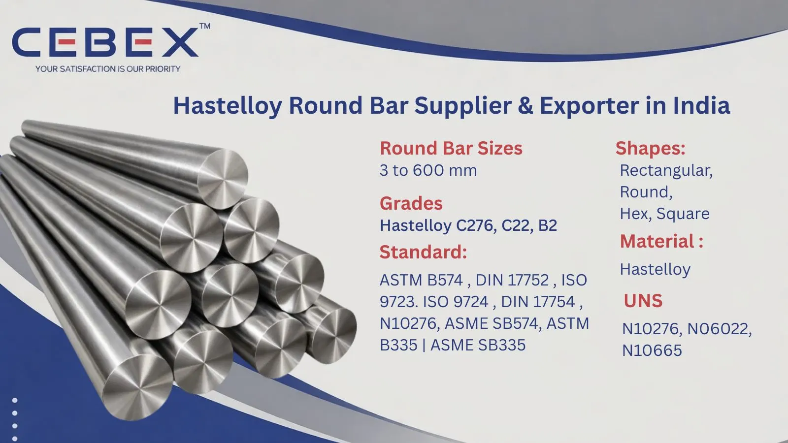 Hastelloy Round Bar Supplier & Exporter in India &ndash; ASTM B574 Hastelloy C276, C22 | Cebex Steel India