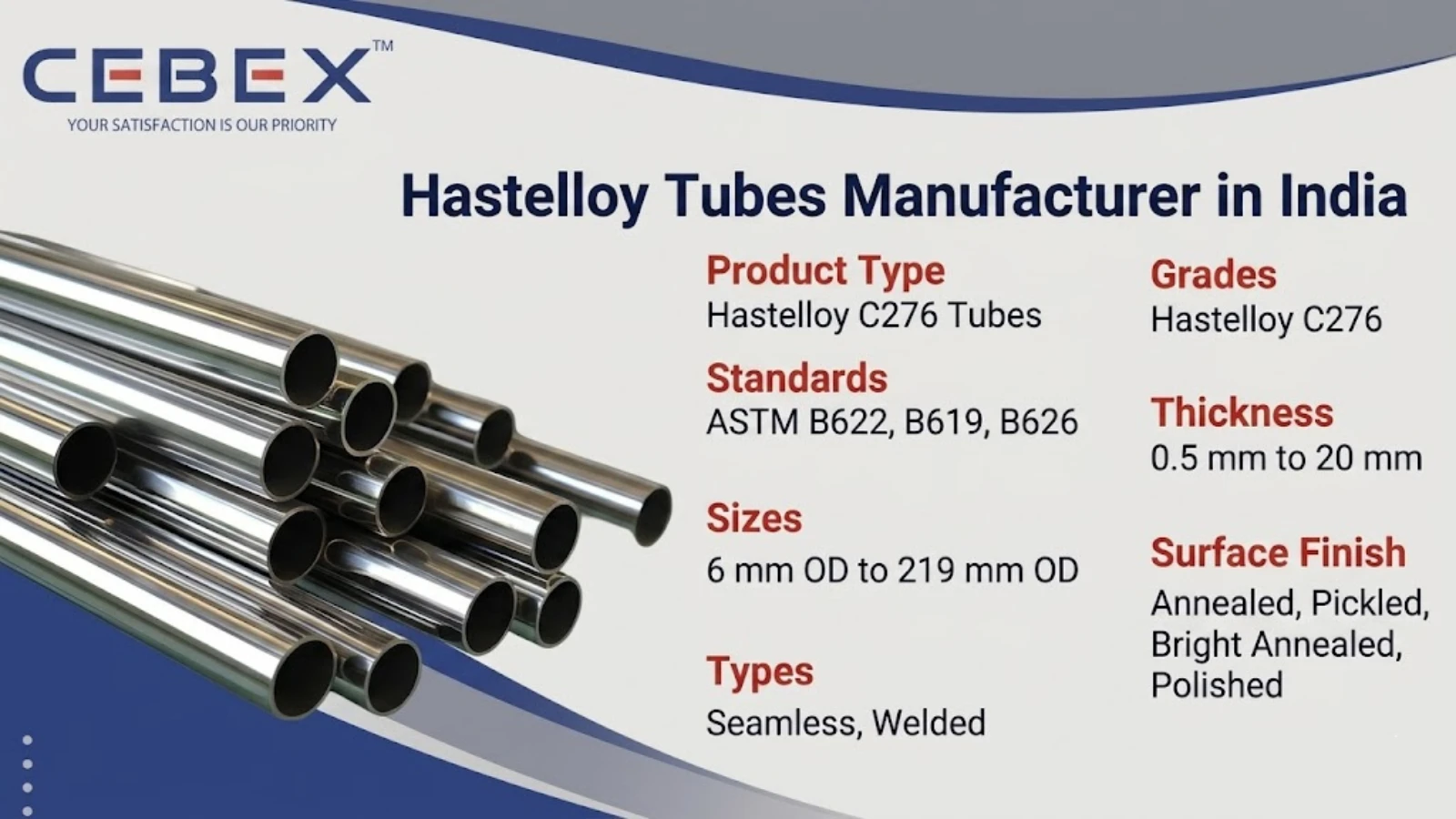 Hastelloy C276 Tube Manufacturer in India &ndash; Seamless & Welded ASTM B622 Tubes | Cebex Steel India