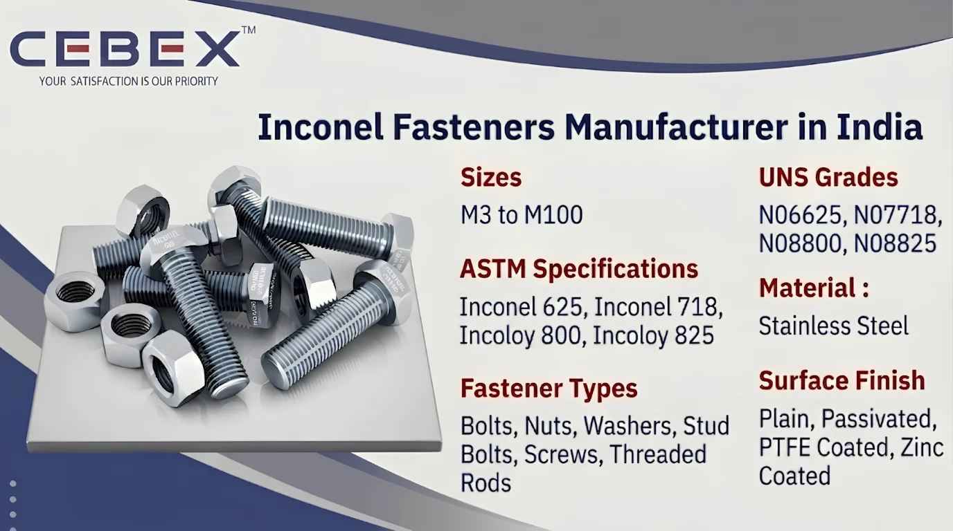 Inconel Fasteners Manufacturer in India &ndash; Inconel 625, 718 & Incoloy 825 Bolts, Nuts & Stud Bolts | Cebex Steel India