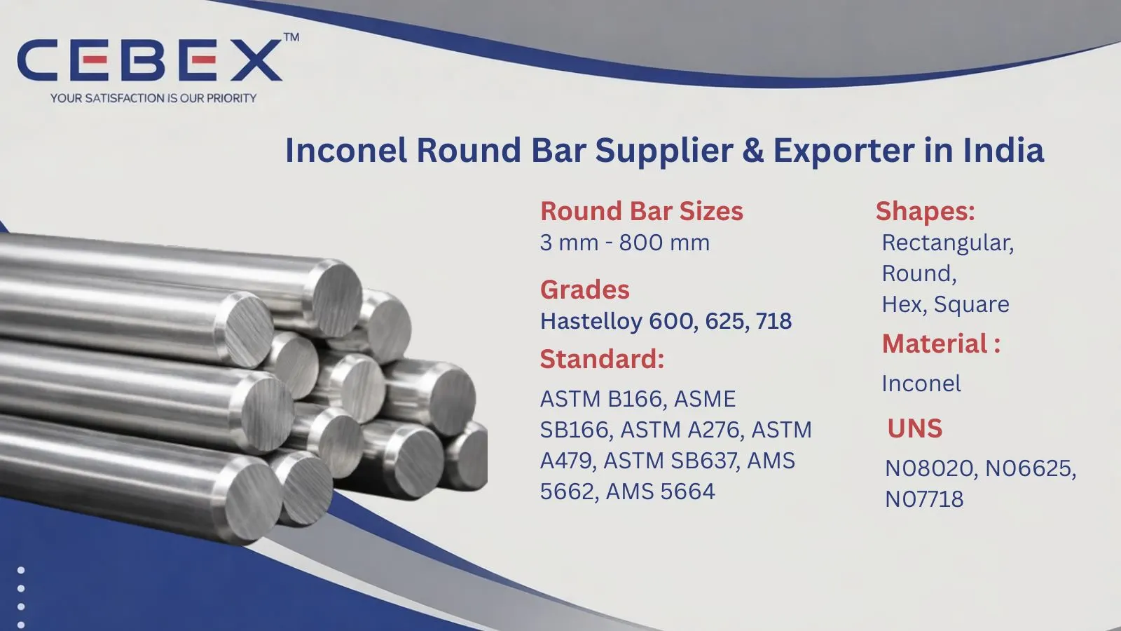 Inconel Round Bar Supplier & Exporter in India &ndash; ASTM B166 Inconel 600, 625, 718 | Cebex Steel India