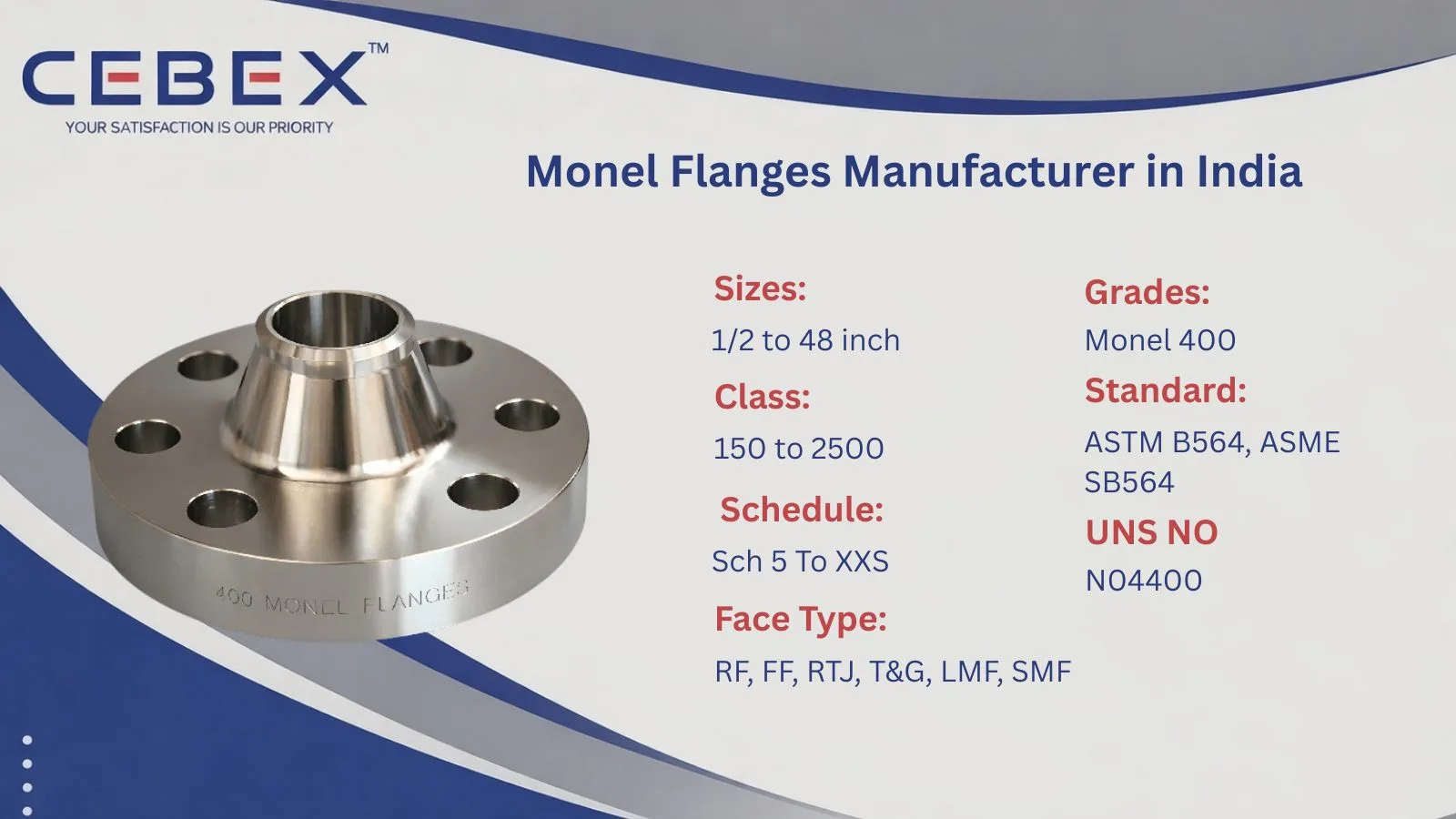 Monel Flanges Manufacturer in India - ASTM B564 UNS N04400 Monel 400 Flanges by CEBEX STEEL INDIA