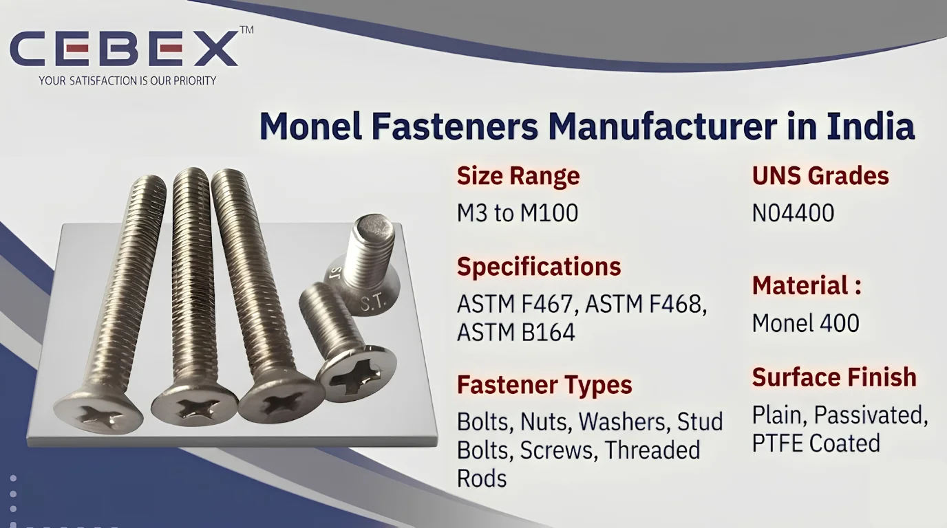 Monel Fasteners Manufacturer in India &ndash; ASTM F467 / F468 Monel 400 Bolts, Nuts & Stud Bolts | Cebex Steel India