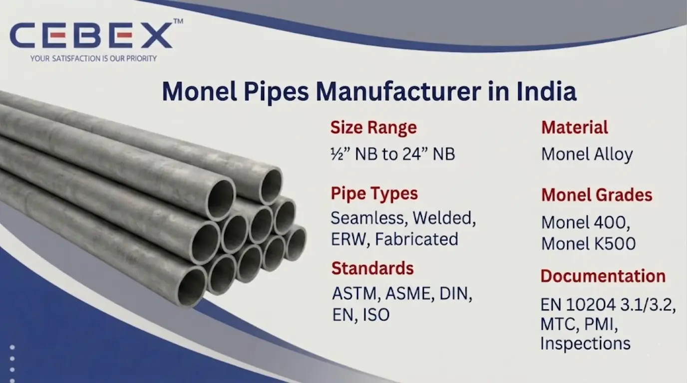Monel Pipe Manufacturer in India &ndash; ASTM B165 Monel 400 & K500 Pipes | Cebex Steel India