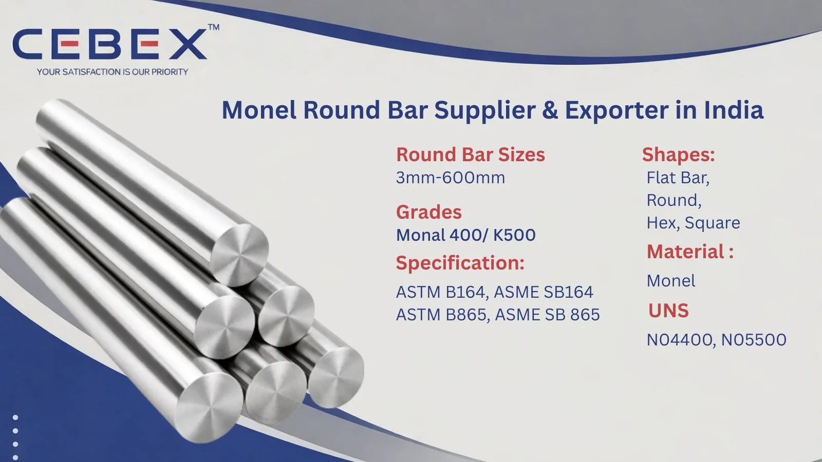 Monel Round Bar Supplier & Exporter in India &ndash; ASTM B164 Monel 400 & K500 | Cebex Steel India