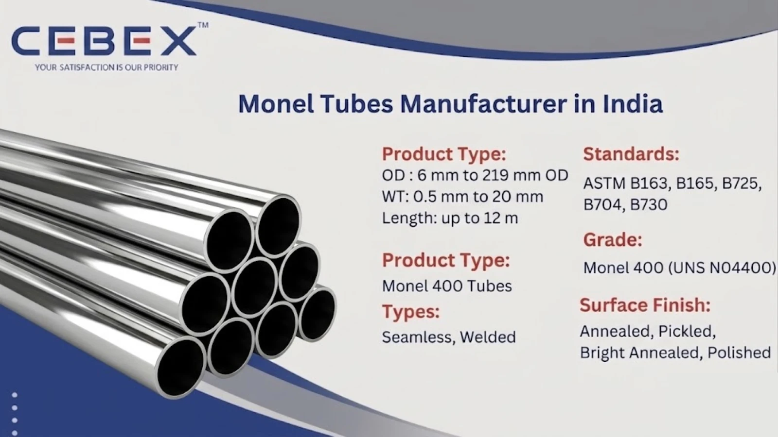 Monel 400 Tube Manufacturer in India &ndash; ASTM B163 B165 Monel Alloy Tubes | Cebex Steel India