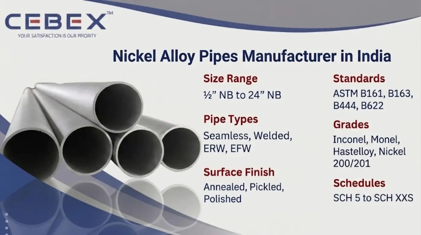 Nickel Alloy Pipe Manufacturer in India &ndash; ASTM B161 Nickel Alloy Pipes | Cebex Steel India