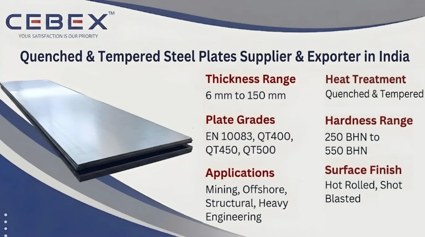 Quenched & Tempered Steel Plates Supplier & Exporter in India &ndash; QT400, QT450, QT500 | Cebex Steel India