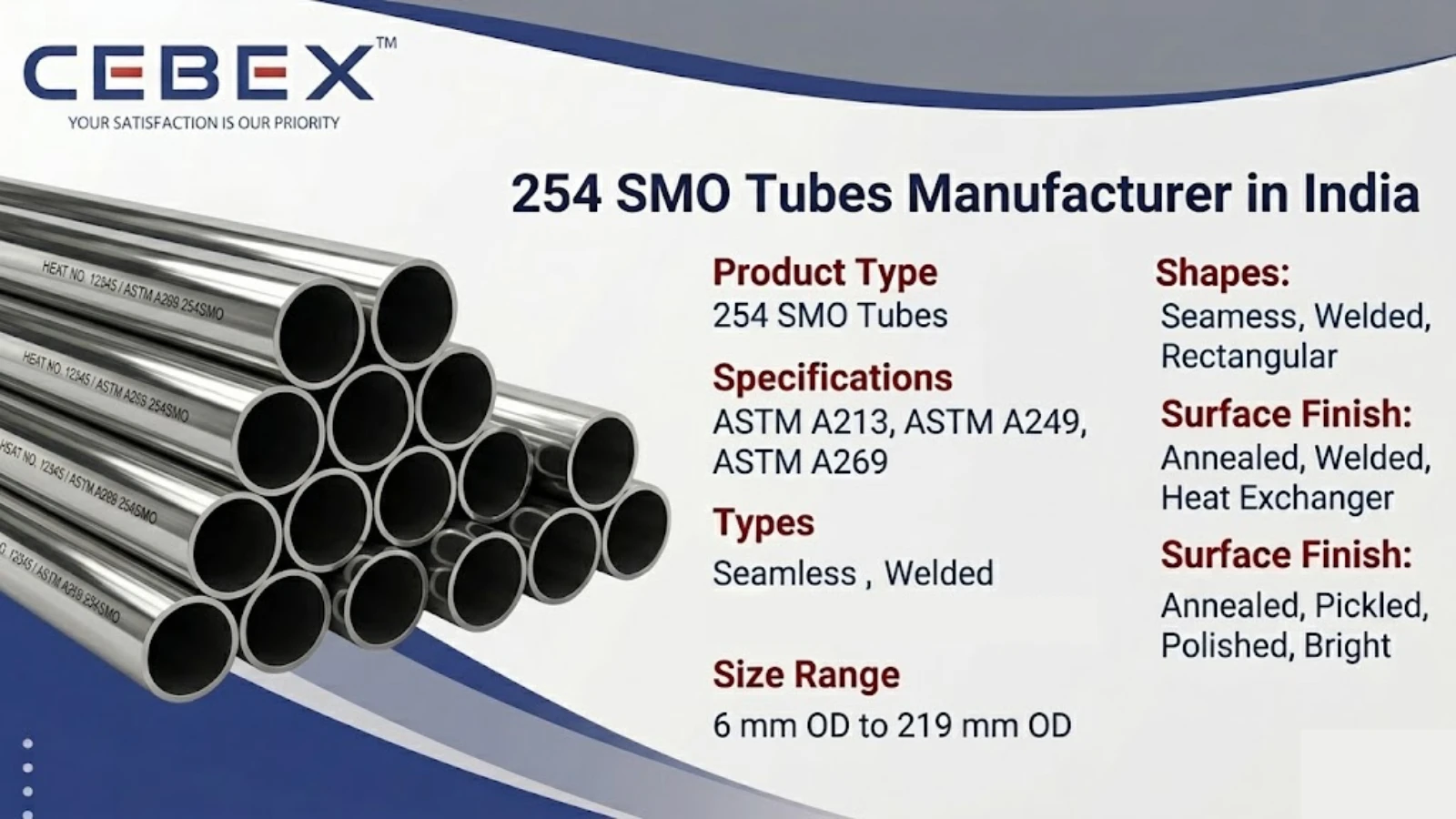 254 SMO Tubes Manufacturer in India – UNS S31254 Seamless & Welded Tubes | Cebex Steel India