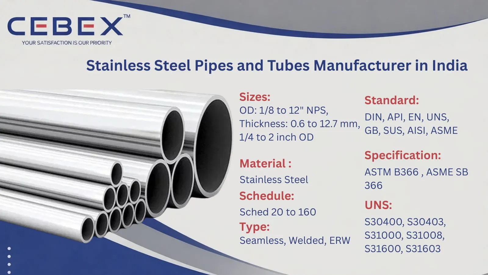 Stainless Steel Pipes Manufacturer in India &ndash; Seamless & Welded ASTM Pipes | Cebex Steel India