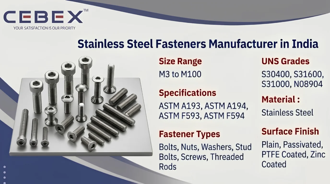 Stainless Steel Fasteners Manufacturer in India &ndash; ASTM A193 SS 304, 316, 316L Bolts, Nuts & Stud Bolts | Cebex Steel India