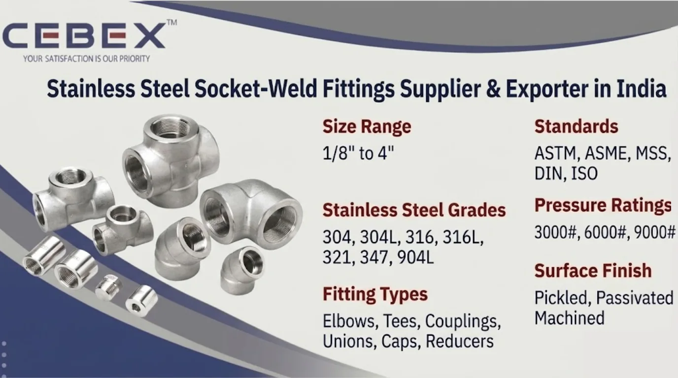 CEBEX STEEL INDIA Stainless Steel Socket-Weld Fittings Supplier & Exporter in India &ndash; ASTM A182 SS 304, 316 Socket Weld Fittings