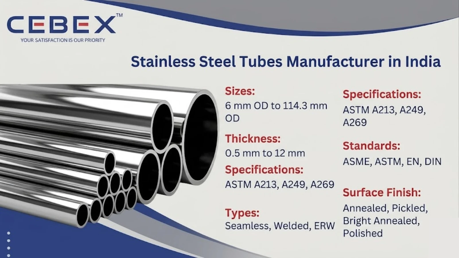 Stainless Steel Tubes Manufacturer in India &ndash; Seamless & Welded ASTM Tubes | Cebex Steel India