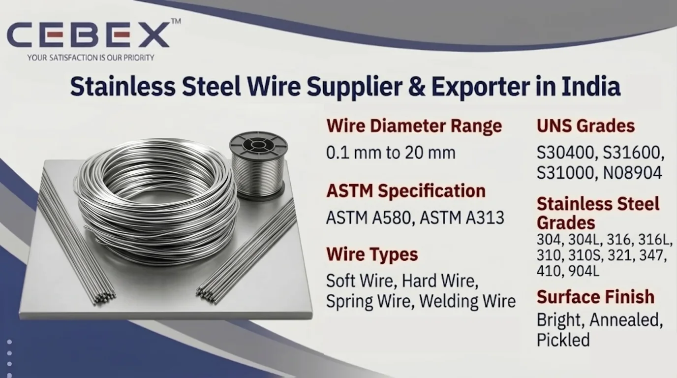 Stainless Steel Wire Supplier & Exporter in India &ndash; ASTM A580 SS Wire in 304, 316, 904L | Cebex Steel India