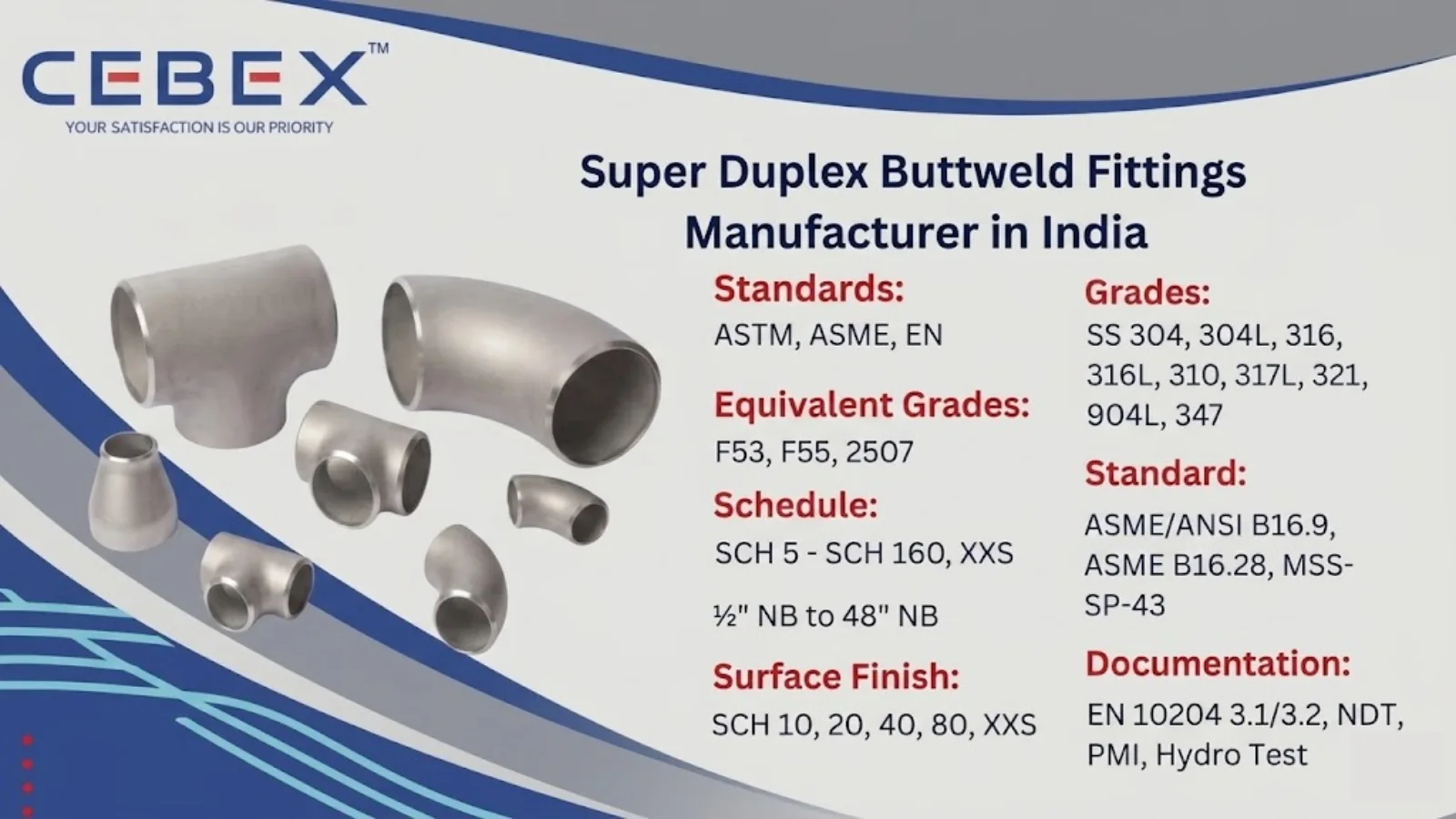 Super Duplex Buttweld Pipe Fittings Manufacturer in India &ndash; UNS S32750 S32760 F53 F55 ASTM A815 Supplier