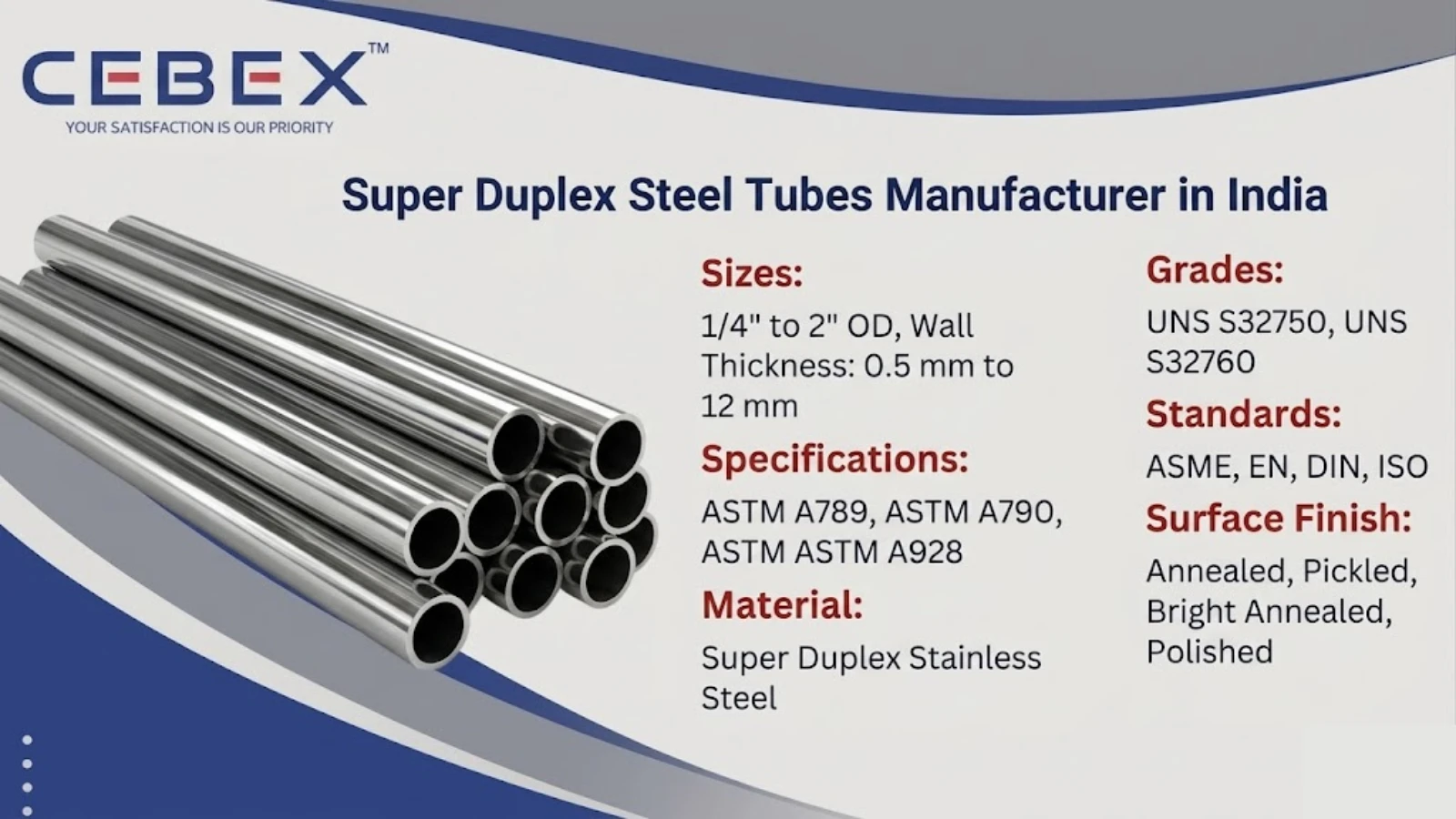 Super Duplex Tube Manufacturer in India – ASTM A789 UNS S32750, S32760 | Cebex Steel India