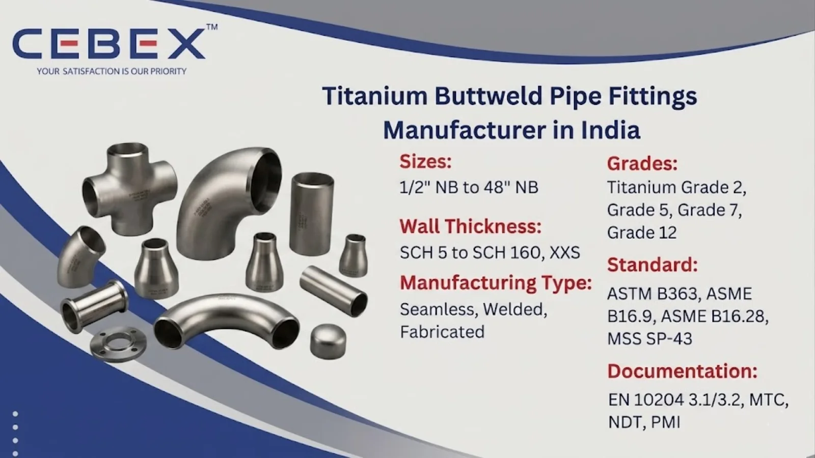 Titanium Buttweld Pipe Fittings Manufacturer in India &ndash; ASTM B363 Grade 2 Grade 5 Supplier
