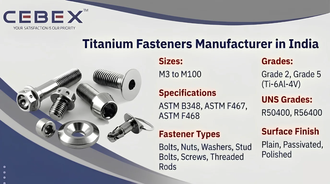 Titanium Fasteners Manufacturer in India &ndash; ASTM B348 Titanium Grade 2 & Grade 5 Bolts, Nuts & Stud Bolts | Cebex Steel India