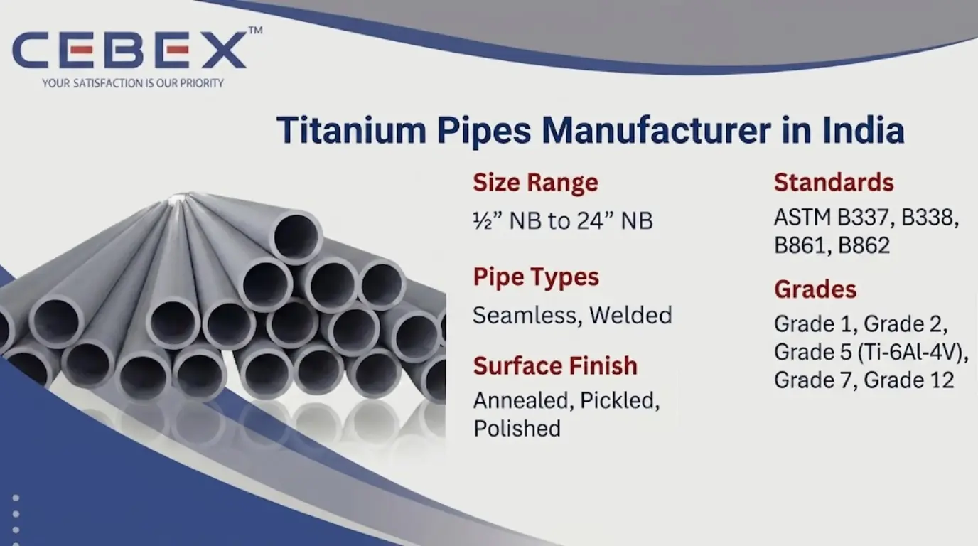 Titanium Pipe Manufacturer in India &ndash; ASTM B338 & B861 Certified Grade 2 & 5 Pipes by CEBEX STEEL INDIA