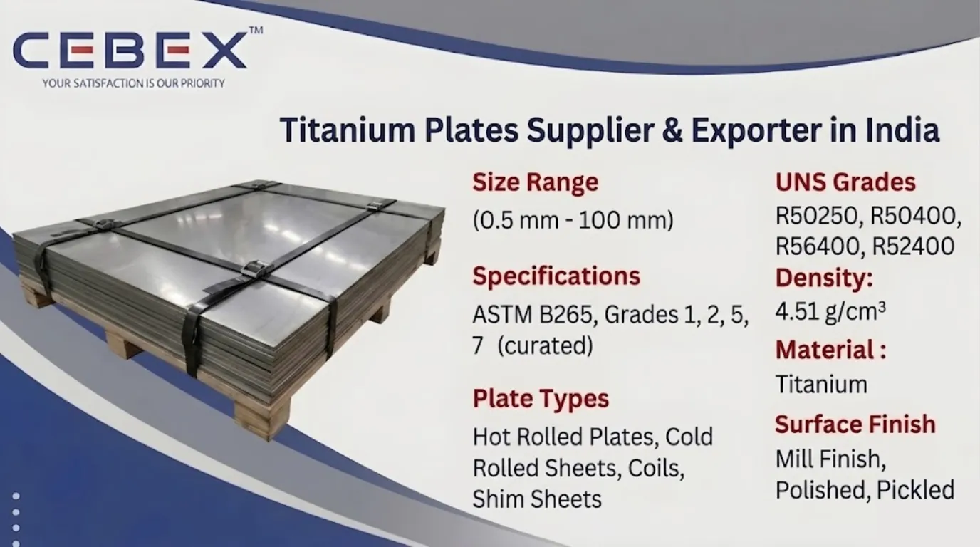 Titanium Plate Supplier & Exporter in India &ndash; ASTM B265 Grade 1, 2, 5, 7 Titanium Plates | Cebex Steel India