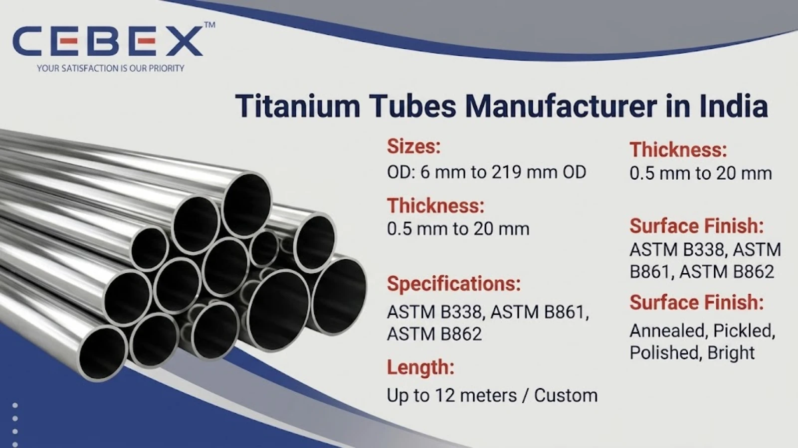 Titanium Tube Manufacturer in India &ndash; Seamless & Welded ASTM B338 Tubes | Cebex Steel India
